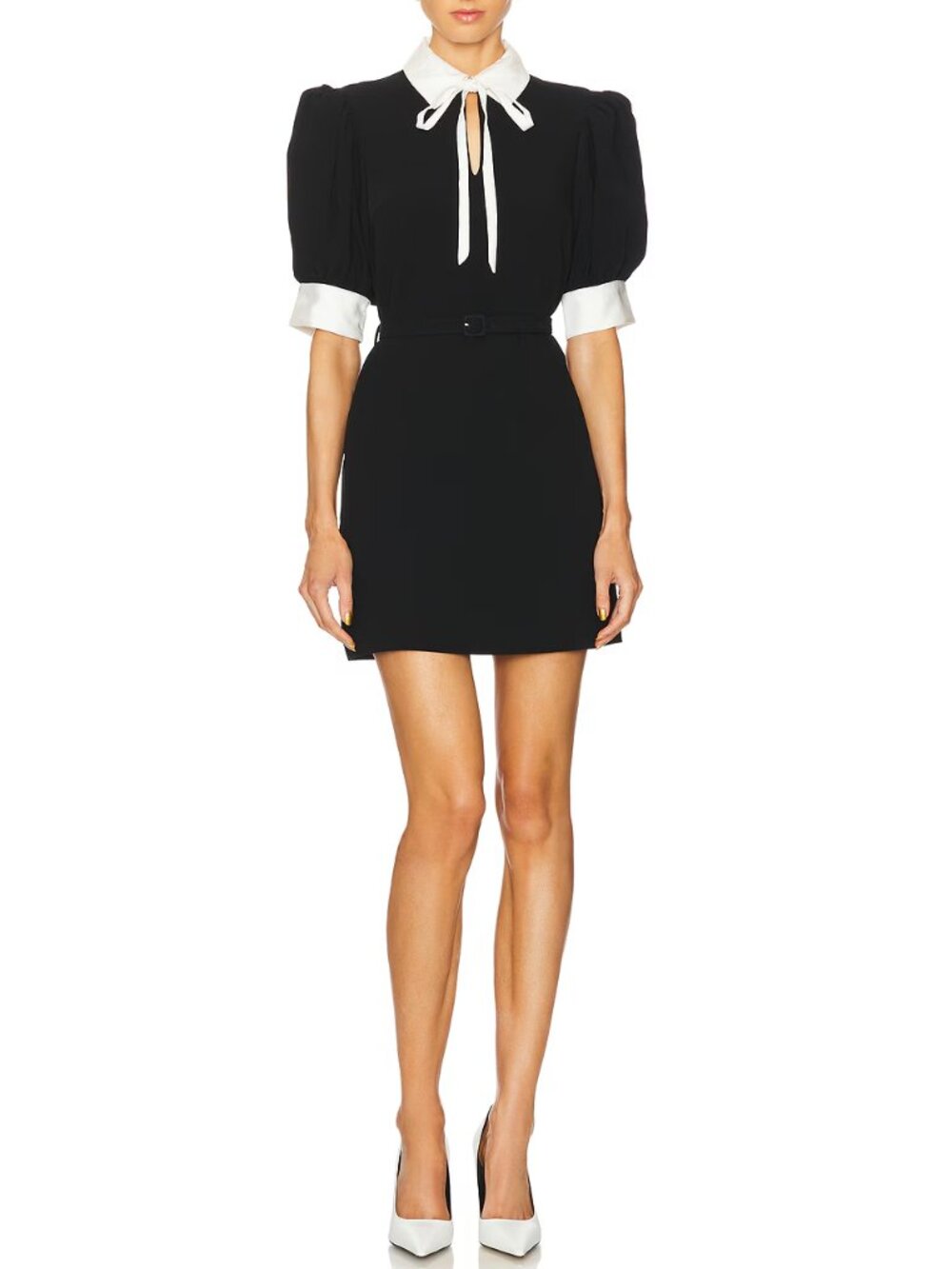 CINQ À SEPT 'Sabelle' Crepe Puff-Sleeve Mini-Dress, Black/Ivory